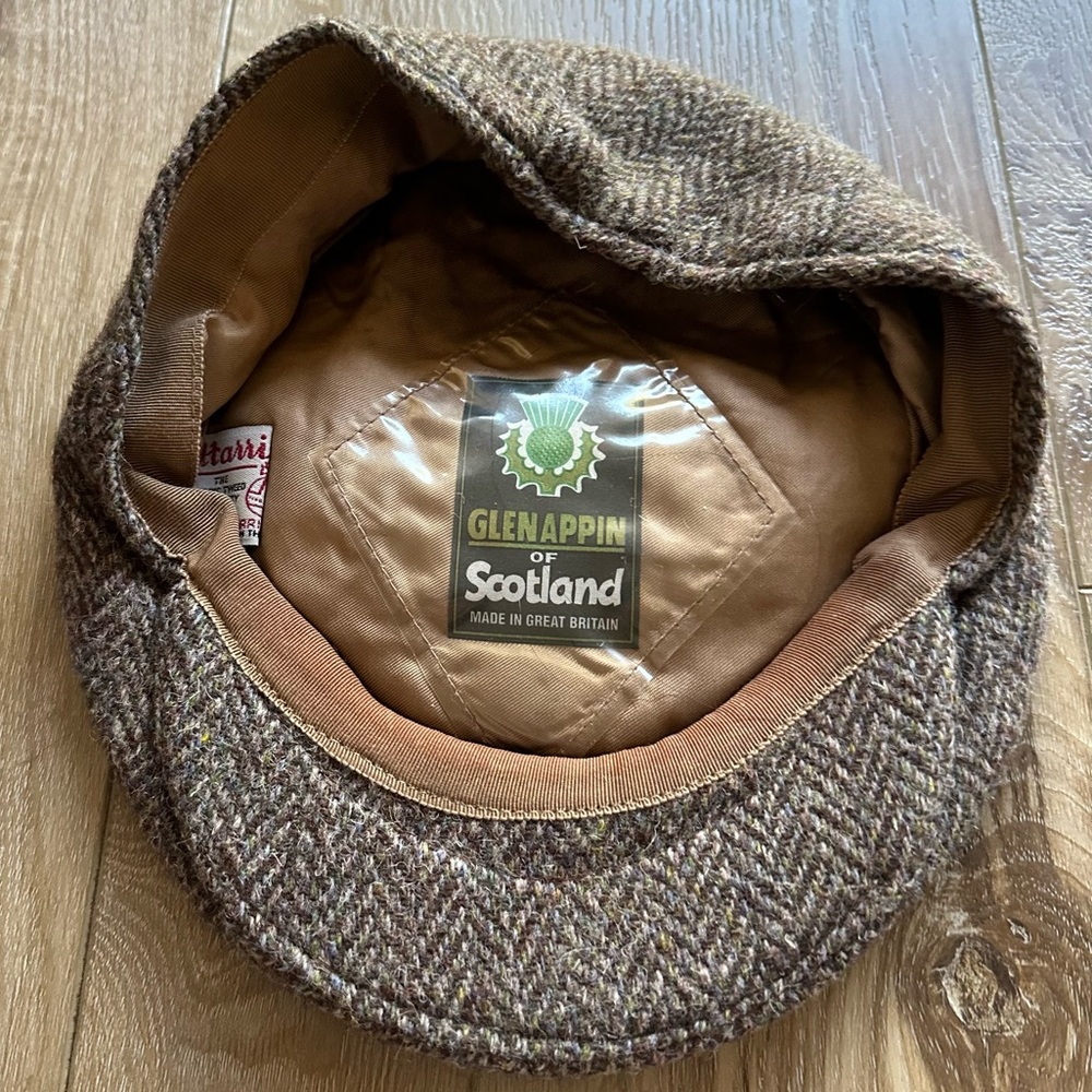 HARRIS TWEED Vintage Brown Herringbone Flat Cap - L - Picture 3 of 4